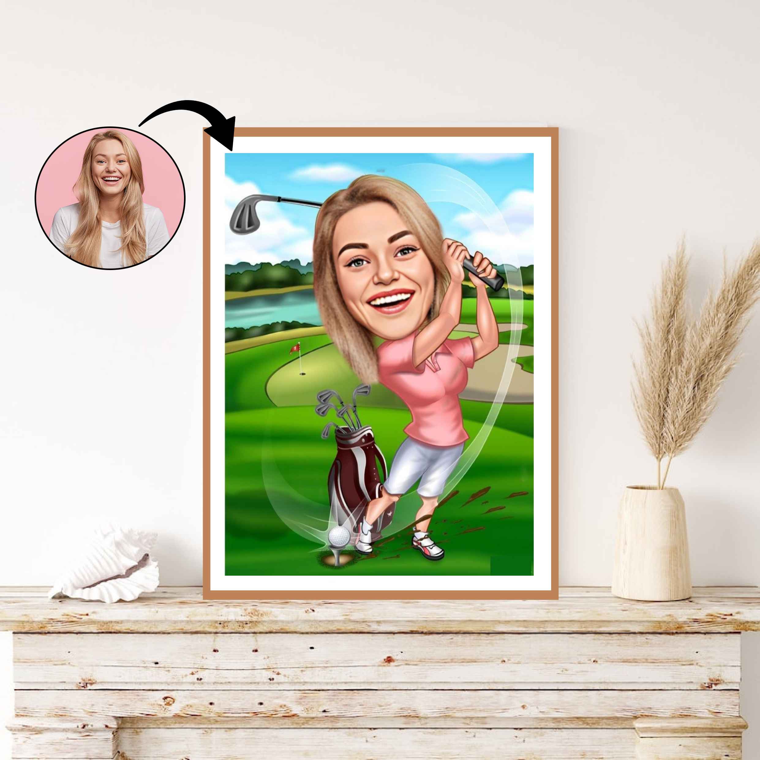 Golf tema5 (1 person) - karikaturtegning efter dine fotos