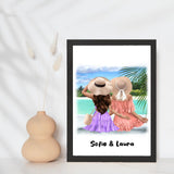 Bedste veninder på stranden - design selv plakat - Just Karikatur