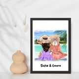 Bedste veninder på stranden - design selv plakat - Just Karikatur