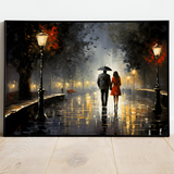 Par under regnvej med paraply - plakat 1