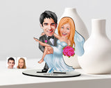 Personlig bryllupspar9 (2 personer) træfigur med print - karikatur efter dine billeder