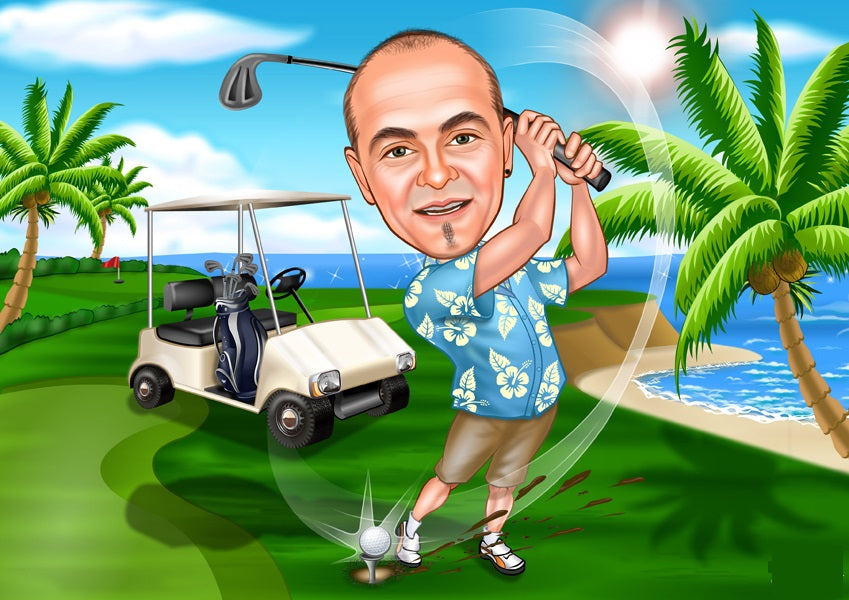 Golf tema7 (1 person) - karikaturtegning efter dine fotos
