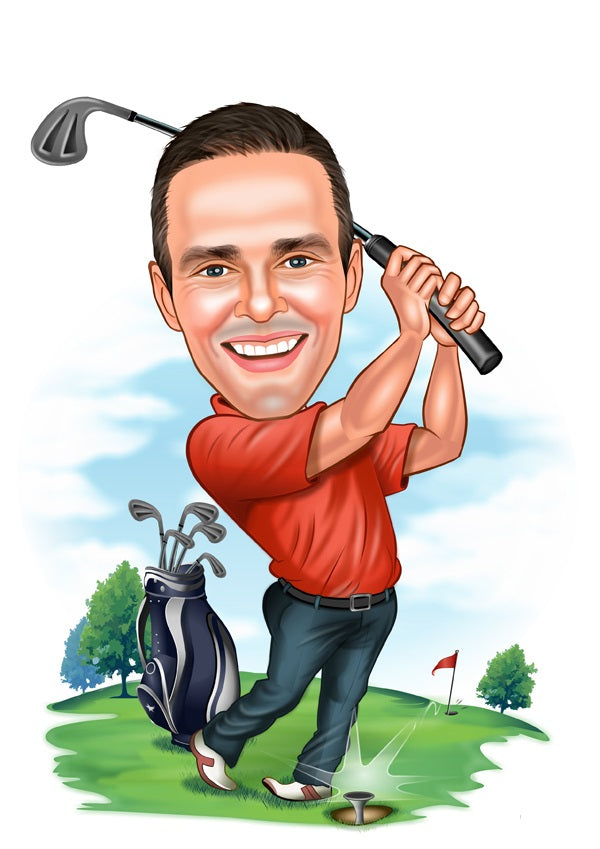 Golf tema2 (1 person) - karikaturtegning efter dine fotos