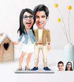 Personlig kærestepar8 (2 personer) træfigur med print - karikatur efter dine billeder
