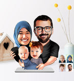 Personlig familie4 med (4 personer) med print - karikatur efter dine billeder