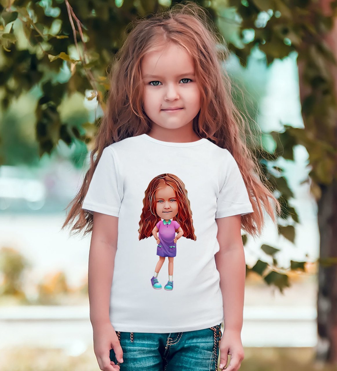 Personlig t-shirt med pige (1 person) karikatur1 tryk - karikatur efter dine billeder