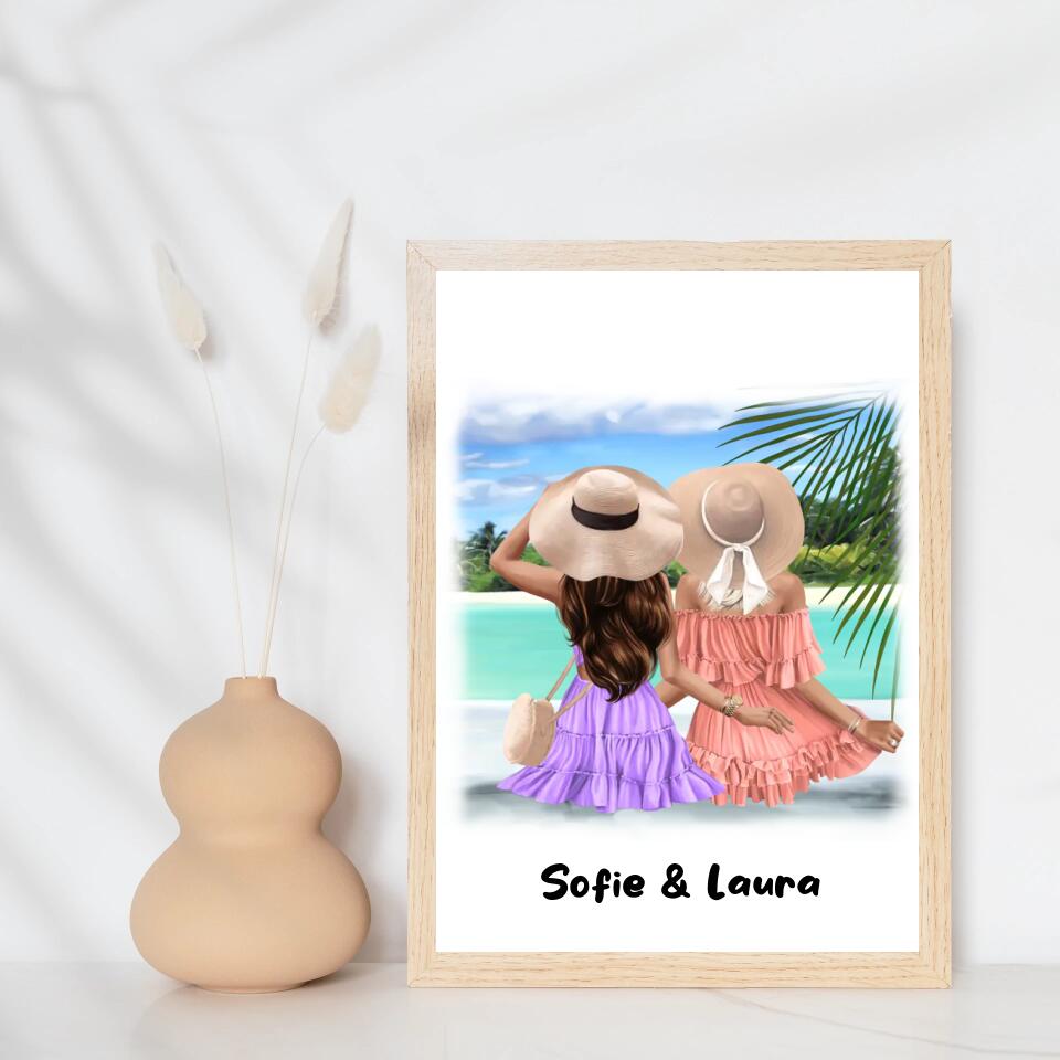 Bedste veninder på stranden - design selv plakat