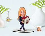 Personlig kvinde ejendomsmægler1 (1 person) træfigur med print - karikatur efter dine billeder