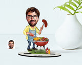 Personlig grill mand (1 person) træfigur med print - karikatur efter dine billeder