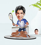 Personlig tennis mand (1 person) træfigur med print - karikatur efter dine billeder