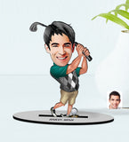 Personlig golf mand (1 person) træfigur med print - karikatur efter dine billeder