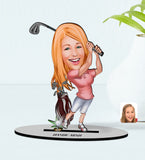 Personlig golf kvinde (1 person) træfigur med print - karikatur efter dine billeder