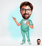 Læge tema (1 person) - karikaturtegning efter dine fotos