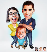 Familie tema1 (3 personer) - karikaturtegning efter dine fotos