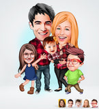 Familie tema3 (5 personer) - karikaturtegning efter dine fotos