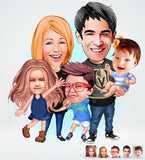Familie tema4 (5 personer) - karikaturtegning efter dine fotos