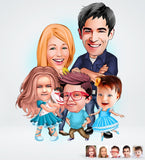 Familie tema5 (5 personer) - karikaturtegning efter dine fotos