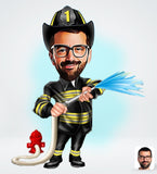 Brandmand tema (1 person) - karikaturtegning efter dine fotos - Just Karikatur