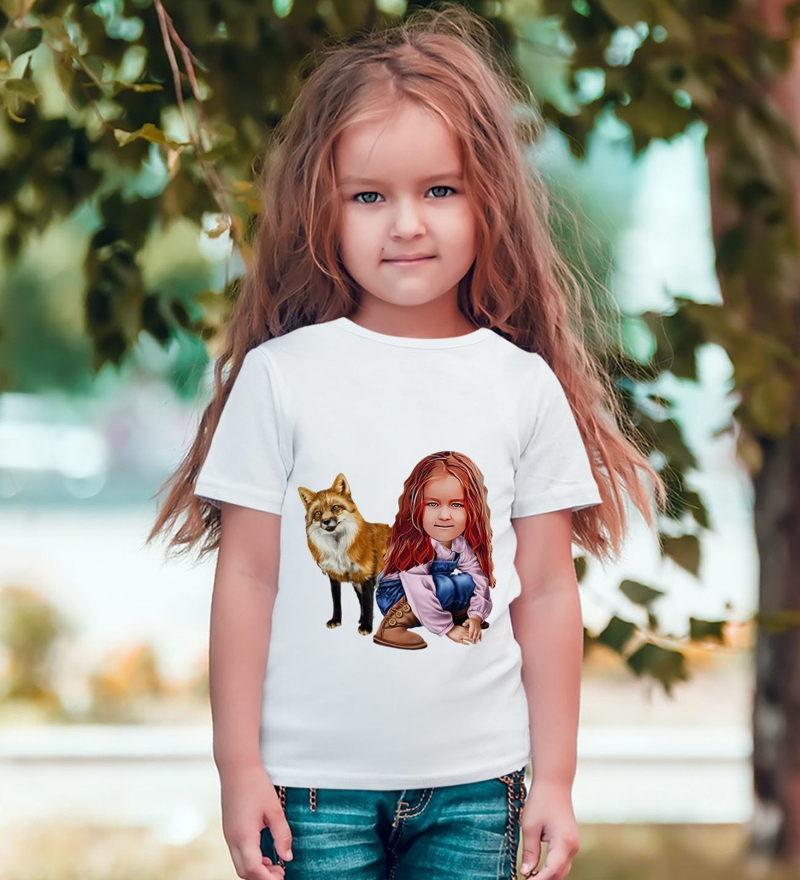 Personlig t-shirt med pige (1 person) karikatur9 tryk - karikatur efter dine billeder
