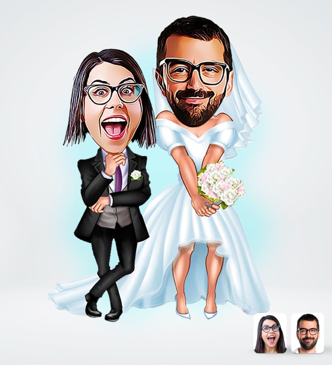 Bryllupspar tema11 (2 personer) - karikaturtegning efter dine fotos
