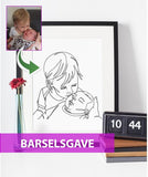 Barselsgave - line art tegning efter dine fotos Just Karikatur