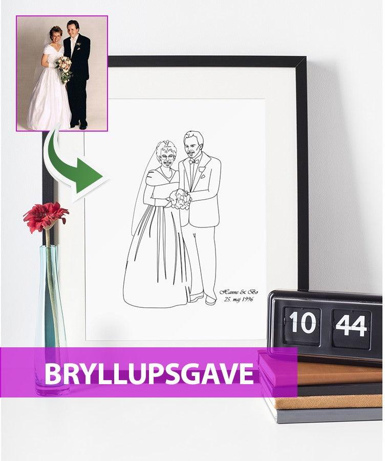 Bryllupsgave - line art tegning efter dine fotos Just Karikatur