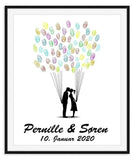 Bryllupsplakat - Fingeraftryk brudepar med balloner Just Karikatur