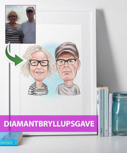 Diamantbryllupsgave - Karikaturtegning efter dine fotos