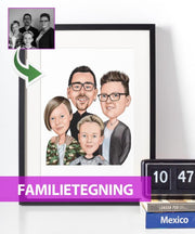 Familietegning - karikaturtegning efter dine fotos