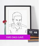 Fars dags gave - line art tegning efter dine fotos Just Karikatur