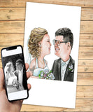 Guldbryllupsgave - karikaturtegning efter dine fotos - Just Karikatur