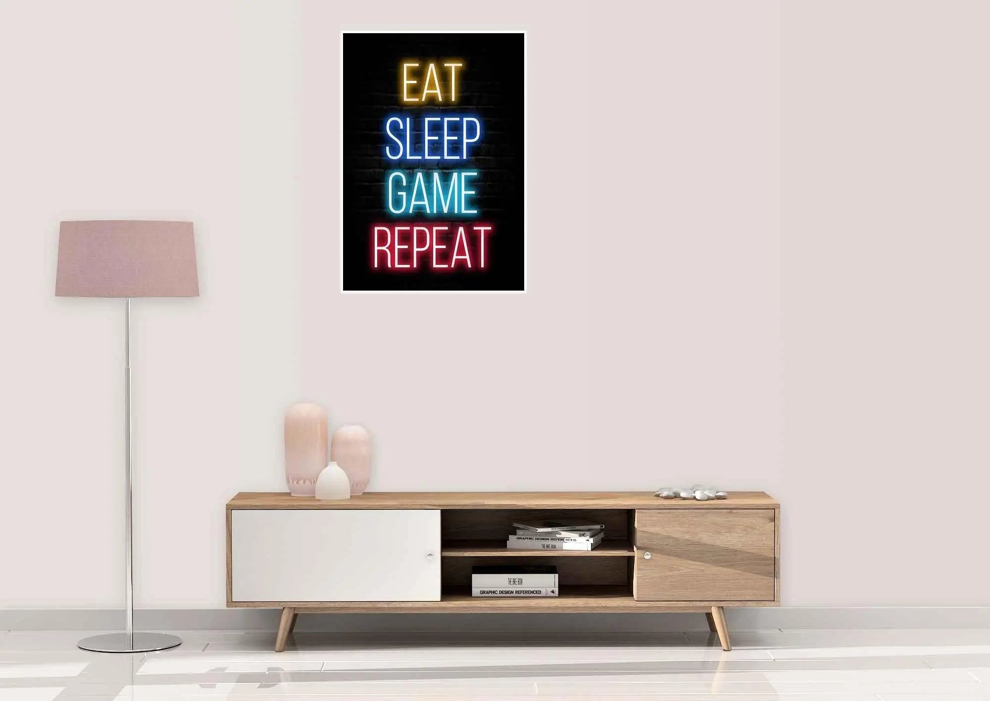 Neon Plakat - Eat Sleep Game Repeat Just Karikatur