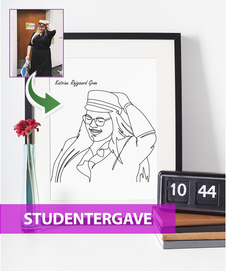 Studentergave - line art tegning efter dine fotos Just Karikatur