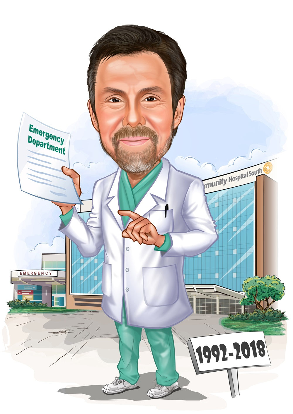 Medicinsk tema10 (1 person) - karikaturtegning efter dine fotos