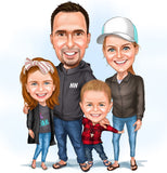 Familie tema3 (4 personer) - karikaturtegning efter dine fotos