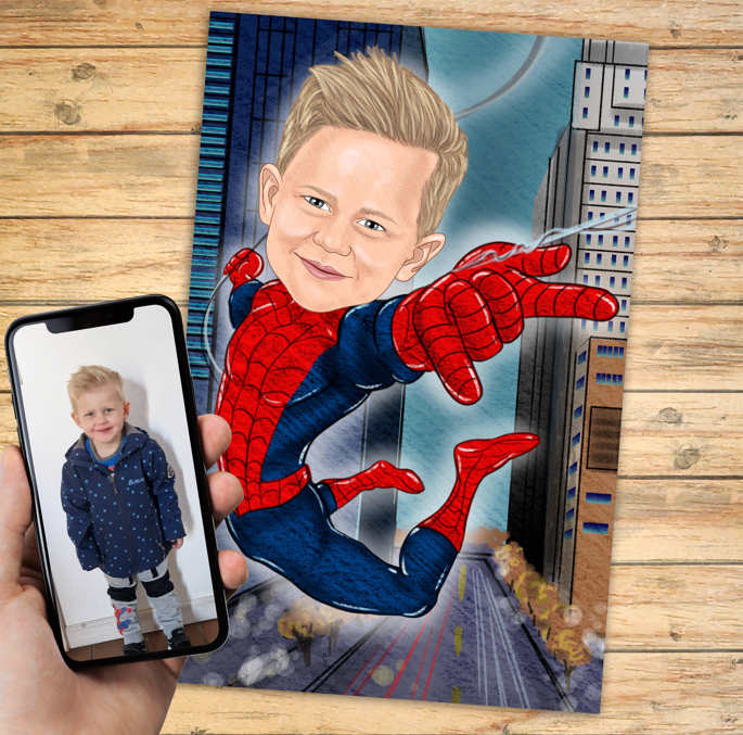 Spiderman - karikaturtegning efter dine fotos