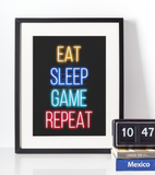 Neon Plakat - Eat Sleep Game Repeat